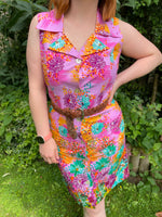 1970s Neon Floral Shift Dress. UK 12-14.