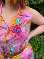 1970s Neon Floral Shift Dress. UK 12-14.
