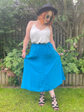 1990s Azure Blue Silk Midi Skirt. UK 10.