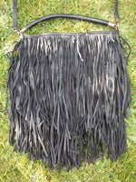 Black Faux Leather Fringed Bag