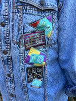 1980s Funky Patches Denim Jacket. UK 12-18.