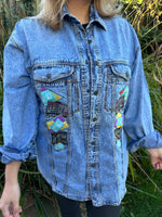 1980s Funky Patches Denim Jacket. UK 12-18.