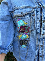 1980s Funky Patches Denim Jacket. UK 12-18.