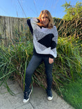 1980s  Monochrome Textured Longline Jumper. UK 16-24.