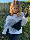 1980s  Monochrome Textured Longline Jumper. UK 16-24.