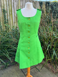 1970s Lime Green Texture Mod Mini Dress. UK 10-14.