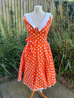 1970s Tangerine Spots Rockabilly Dress. UK 8.