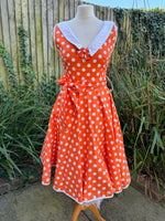 1970s Tangerine Spots Rockabilly Dress. UK 8.