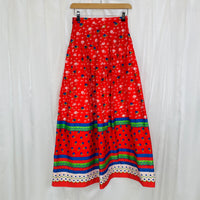 Boho Ditsy Red Floral Maxi Skirt. UK 6-8