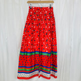 Boho Ditsy Red Floral Maxi Skirt. UK 6-8