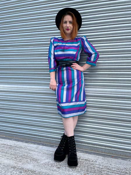 1980s ‘Betsy’s Things’ Striped Day Dress. UK 8-10.