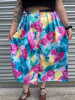 80s Watercolour Self-Stripe Midi Skirt. UK 10