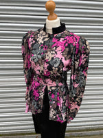 1980s Self Floral Shimmer Bustle Silk Shift Dress. UK 10.