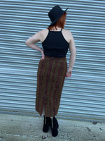 1980s Moody Striped Boucle Midi Pencil Skirt. UK 12-14.