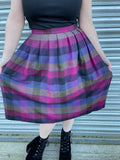 1980s Moody Gingham Pleats Skirt. UK 12.