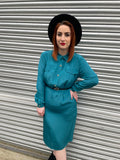 1980s Relaxed Teal Midi Dress. UK 12-14.