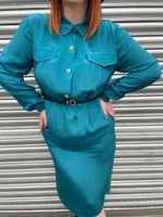 1980s Relaxed Teal Midi Dress. UK 12-14.